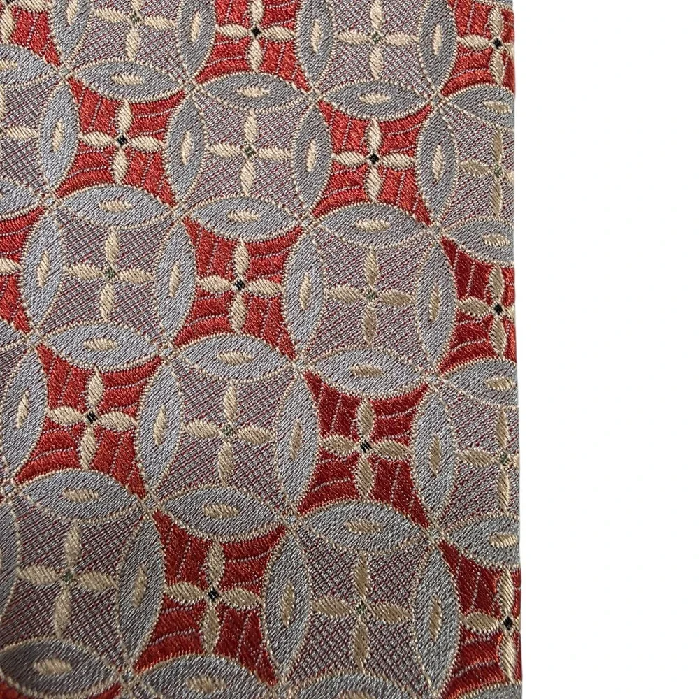 Jhane Barnes Mens Tie Necktie Luxury Gray‎ Orange Geometric Silk Executive Lined